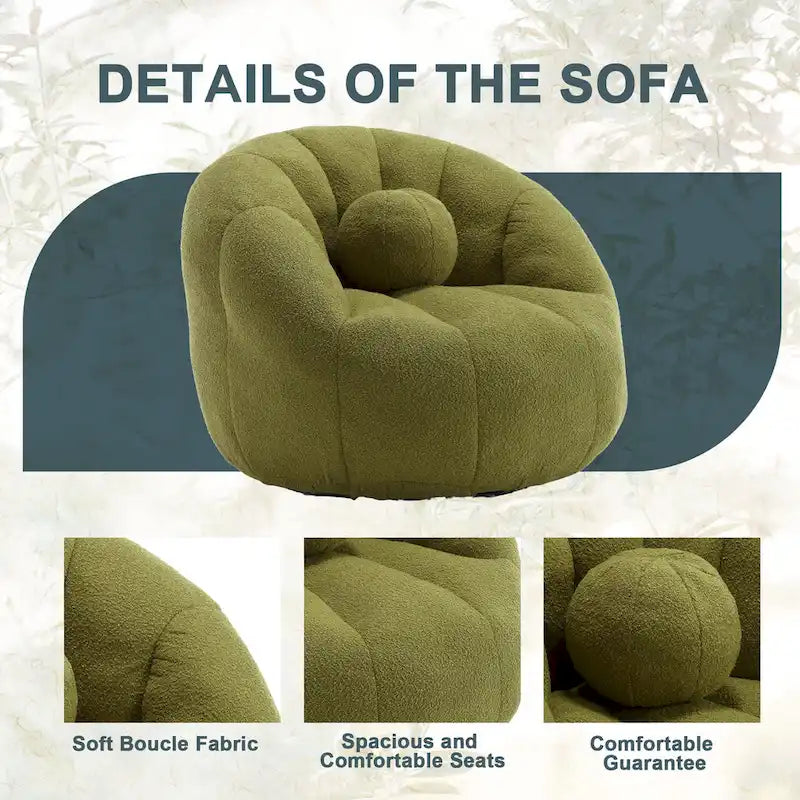 Sillón tipo puf redondo tapizado, de textura suave, para leer