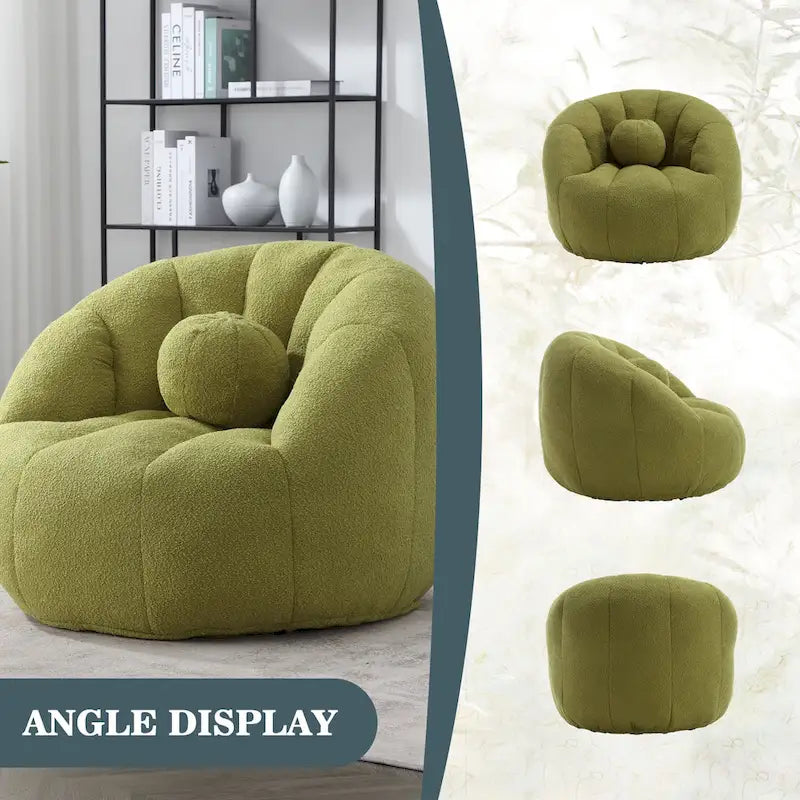 Sillón tipo puf redondo tapizado, de textura suave, para leer