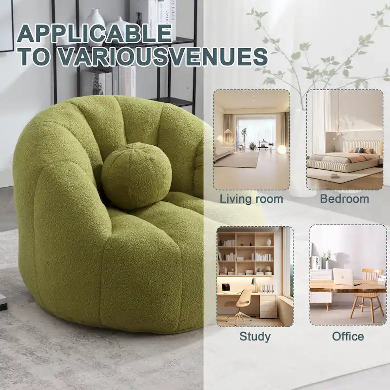Sillón tipo puf redondo tapizado, de textura suave, para leer