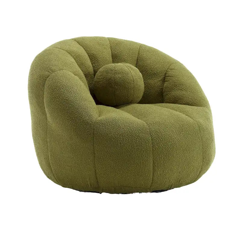Sillón tipo puf redondo tapizado, de textura suave, para leer