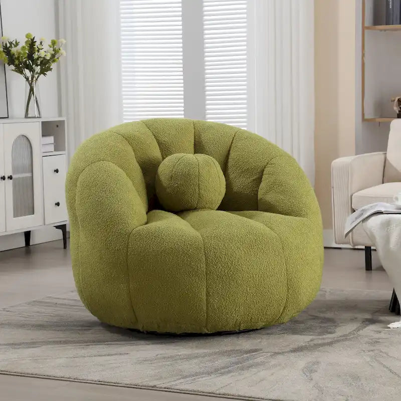 Sillón tipo puf redondo tapizado, de textura suave, para leer