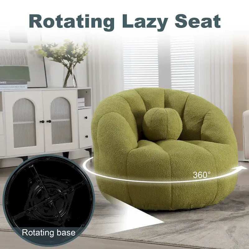 Sillón tipo puf redondo tapizado, de textura suave, para leer