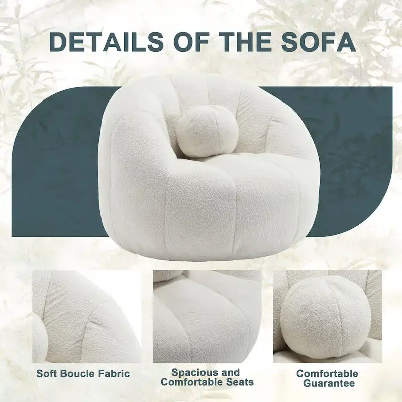 Sillón tipo puf redondo tapizado, de textura suave, para leer