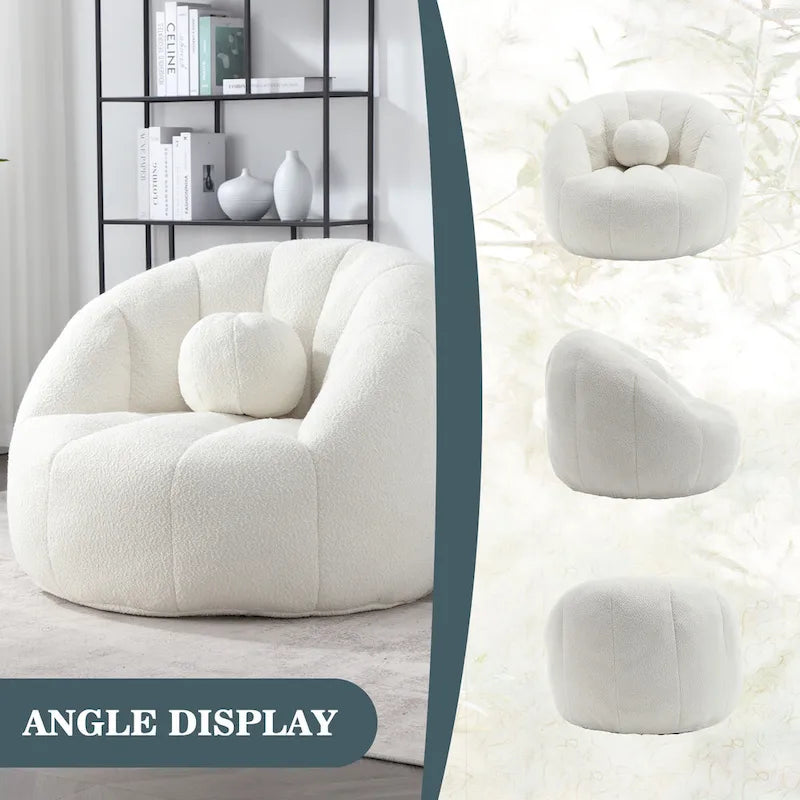 Sillón tipo puf redondo tapizado, de textura suave, para leer