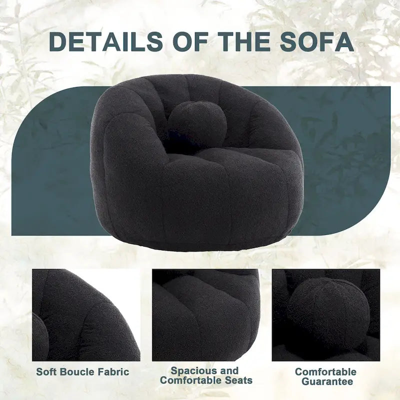 Sillón tipo puf redondo tapizado, de textura suave, para leer