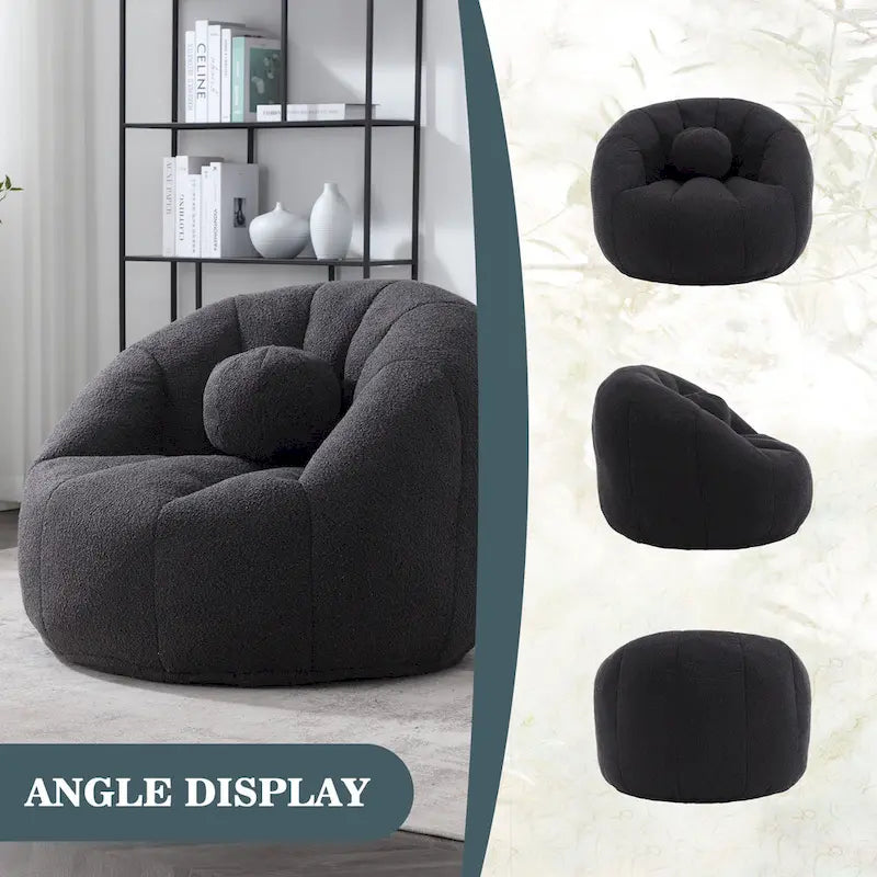 Sillón tipo puf redondo tapizado, de textura suave, para leer