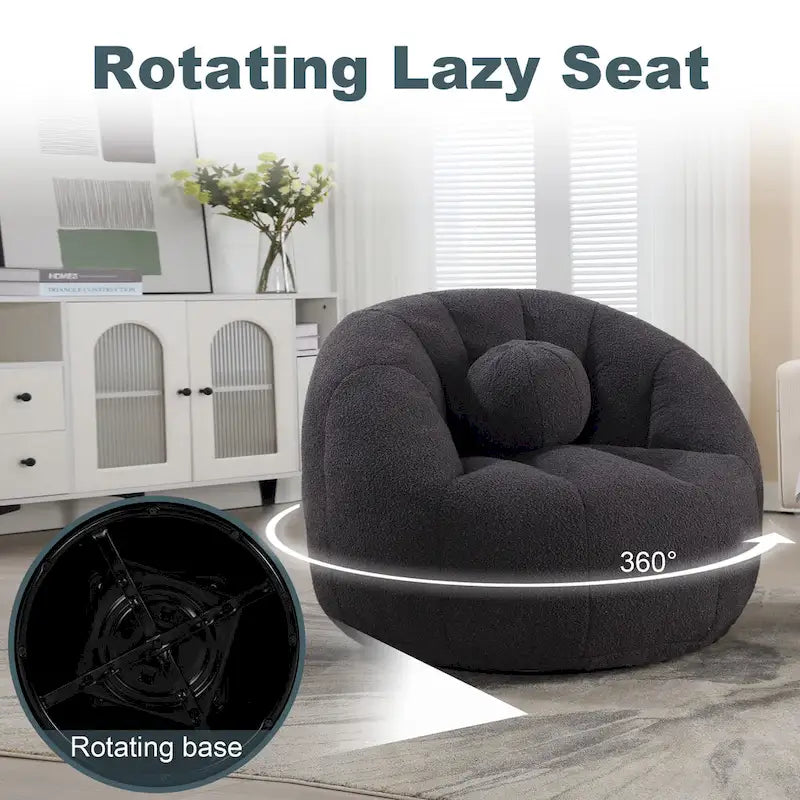 Sillón tipo puf redondo tapizado, de textura suave, para leer