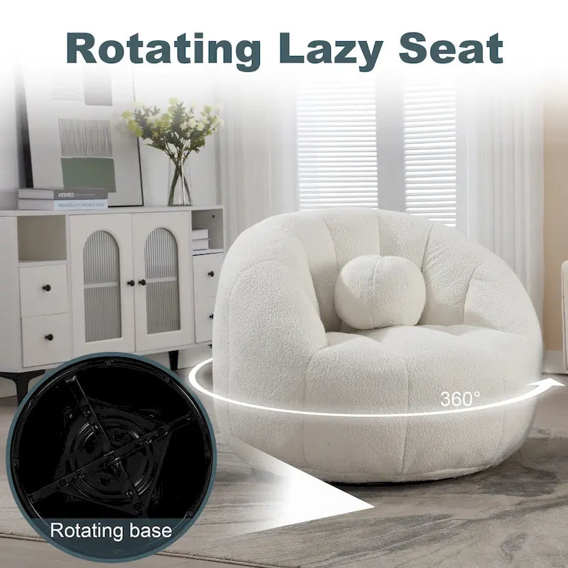 Sillón tipo puf redondo tapizado, de textura suave, para leer