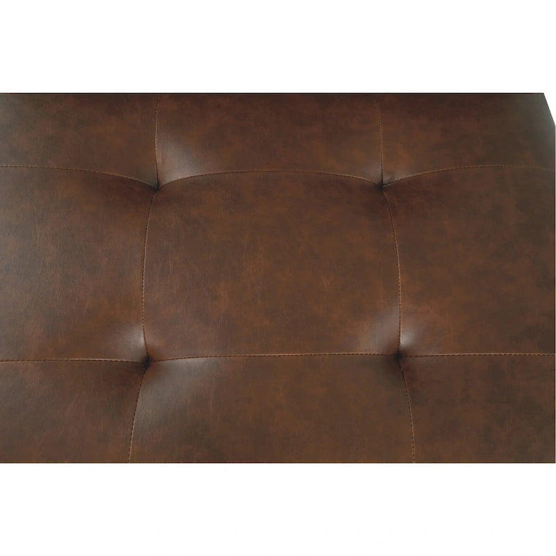 Sillón decorativo marrón de cuero sintético capitoné, sin brazos, con base metálica