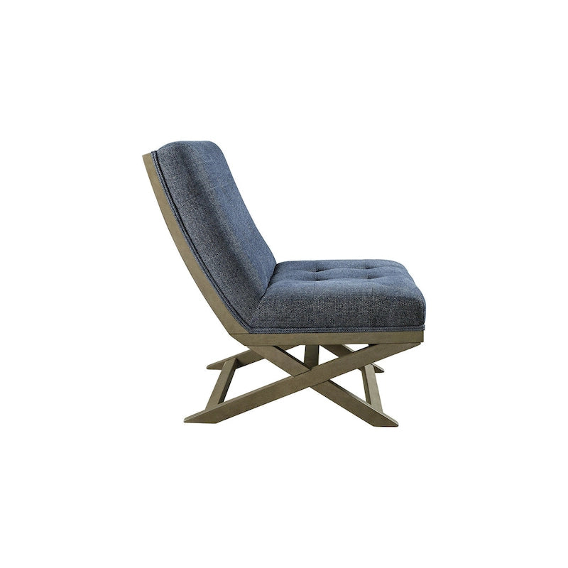 Sillón decorativo marrón de cuero sintético capitoné, sin brazos, con base metálica