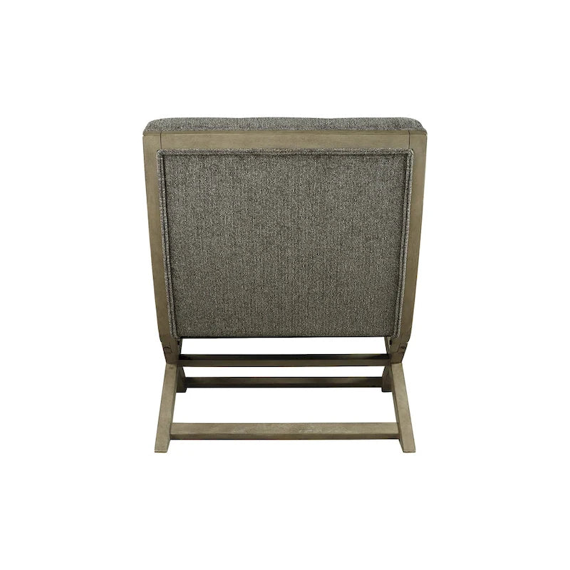 Sillón decorativo marrón de cuero sintético capitoné, sin brazos, con base metálica