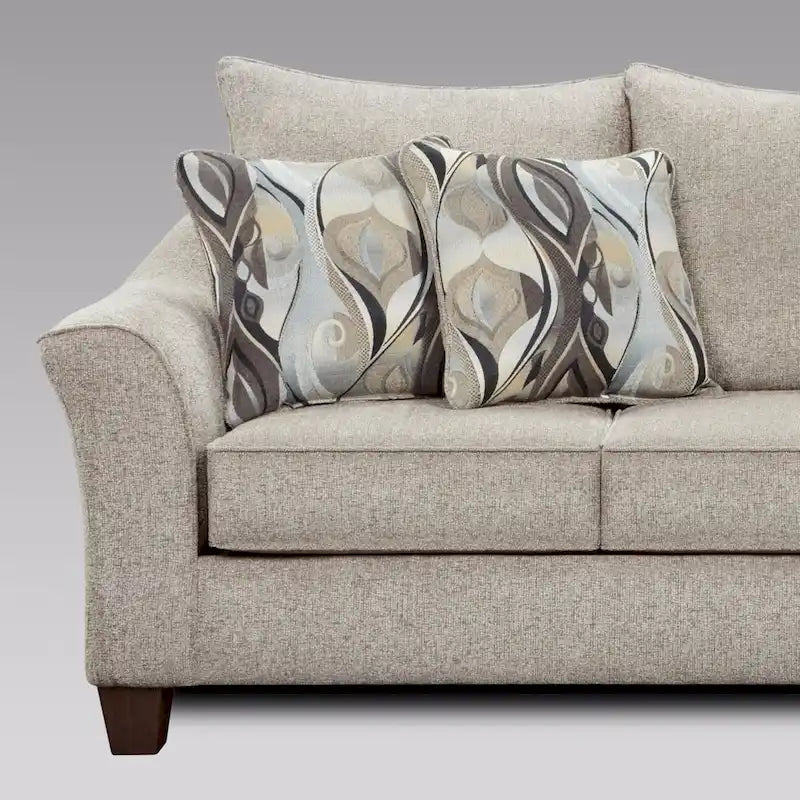 Textured Fabric Loveseat with Rolled Arms and Plush Pillow Back