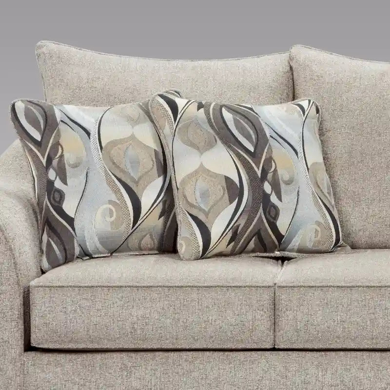 Textured Fabric Loveseat with Rolled Arms and Plush Pillow Back