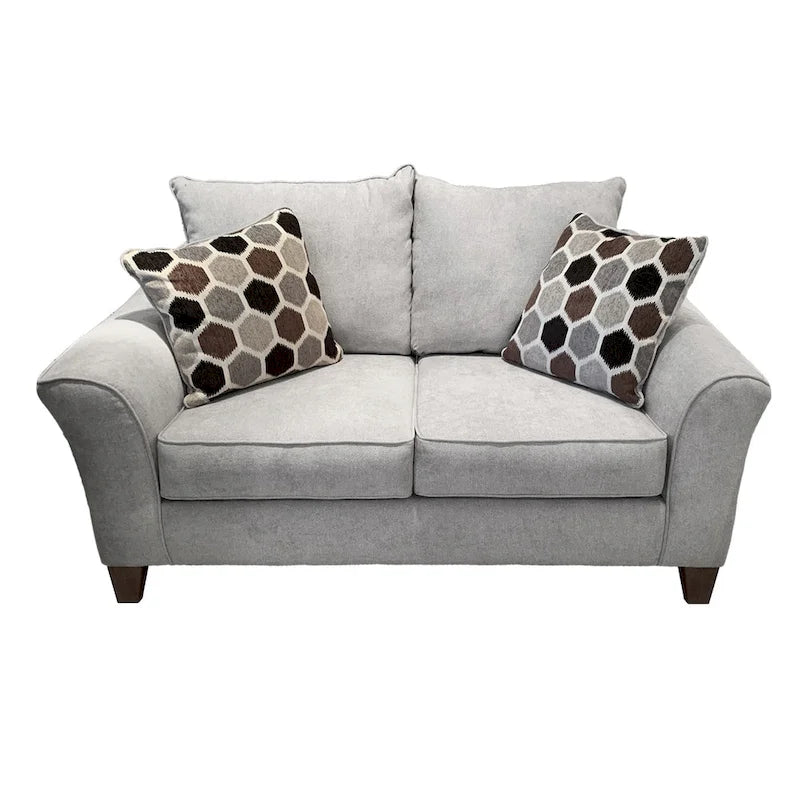 Textured Fabric Loveseat with Rolled Arms and Plush Pillow Back