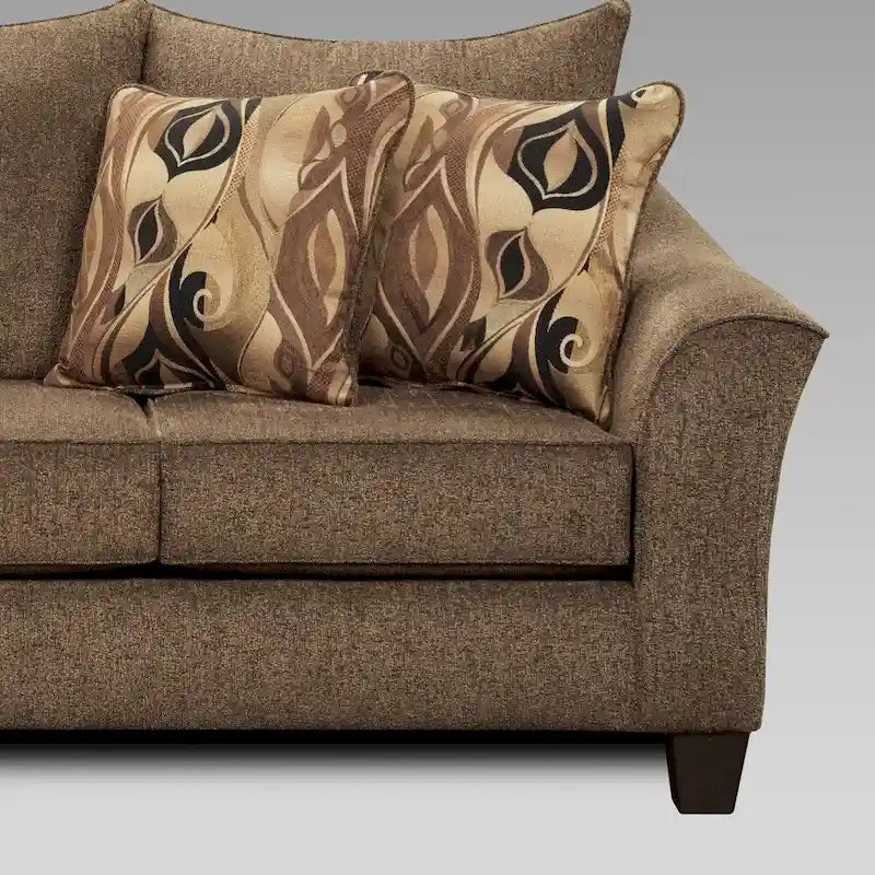 Textured Fabric Loveseat with Rolled Arms and Plush Pillow Back