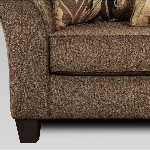Textured Fabric Loveseat with Rolled Arms and Plush Pillow Back