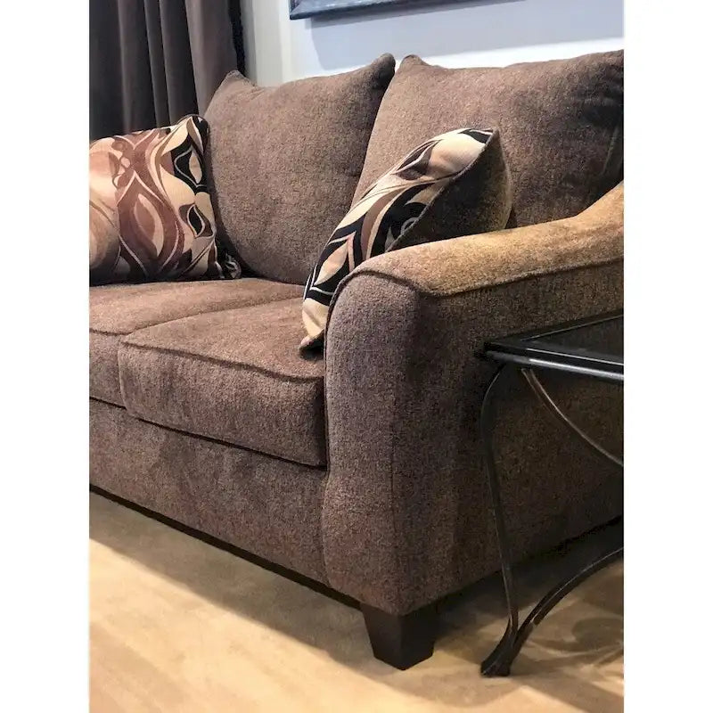 Textured Fabric Loveseat with Rolled Arms and Plush Pillow Back