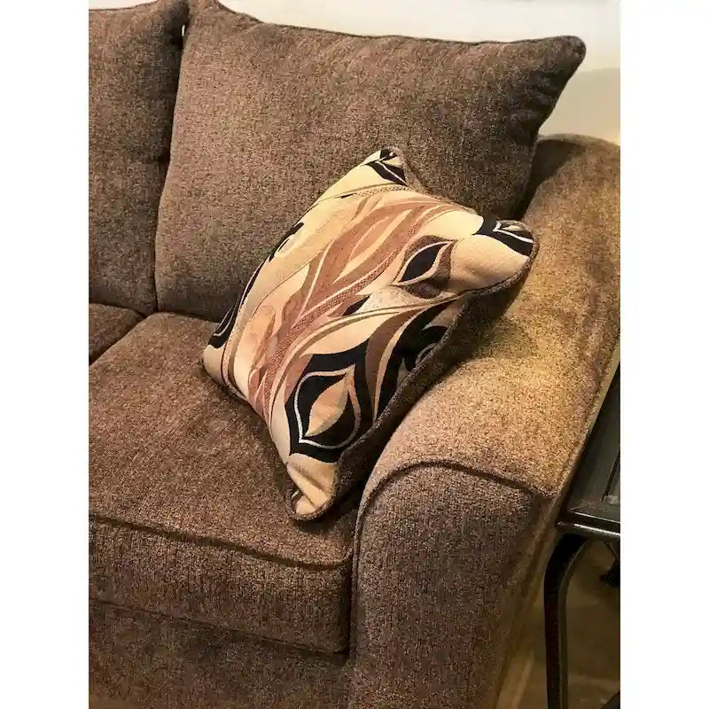 Textured Fabric Loveseat with Rolled Arms and Plush Pillow Back