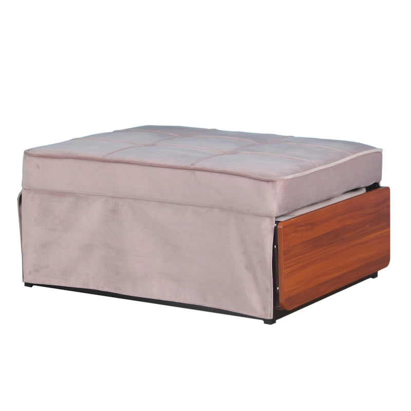 Pouf rectangulaire rembourré en flanellette capitonnée, bleu marine ou rose poudré