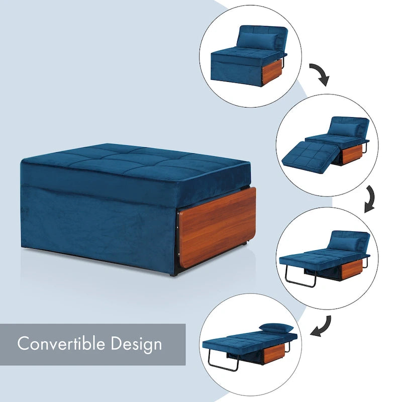 Pouf rectangulaire rembourré en flanellette capitonnée, bleu marine ou rose poudré