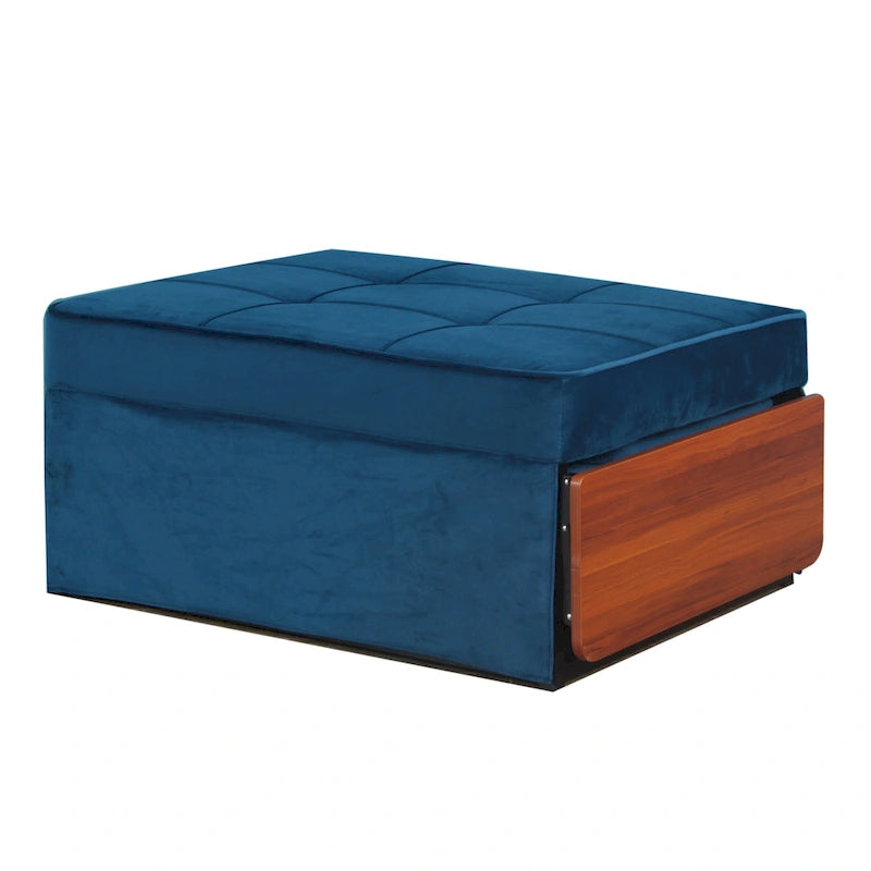 Pouf rectangulaire rembourré en flanellette capitonnée, bleu marine ou rose poudré