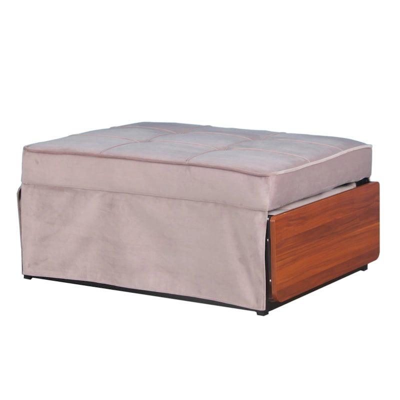 Pouf rectangulaire rembourré en flanellette capitonnée, bleu marine ou rose poudré