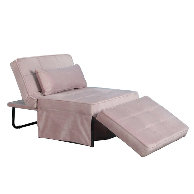Pouf rectangulaire rembourré en flanellette capitonnée, bleu marine ou rose poudré