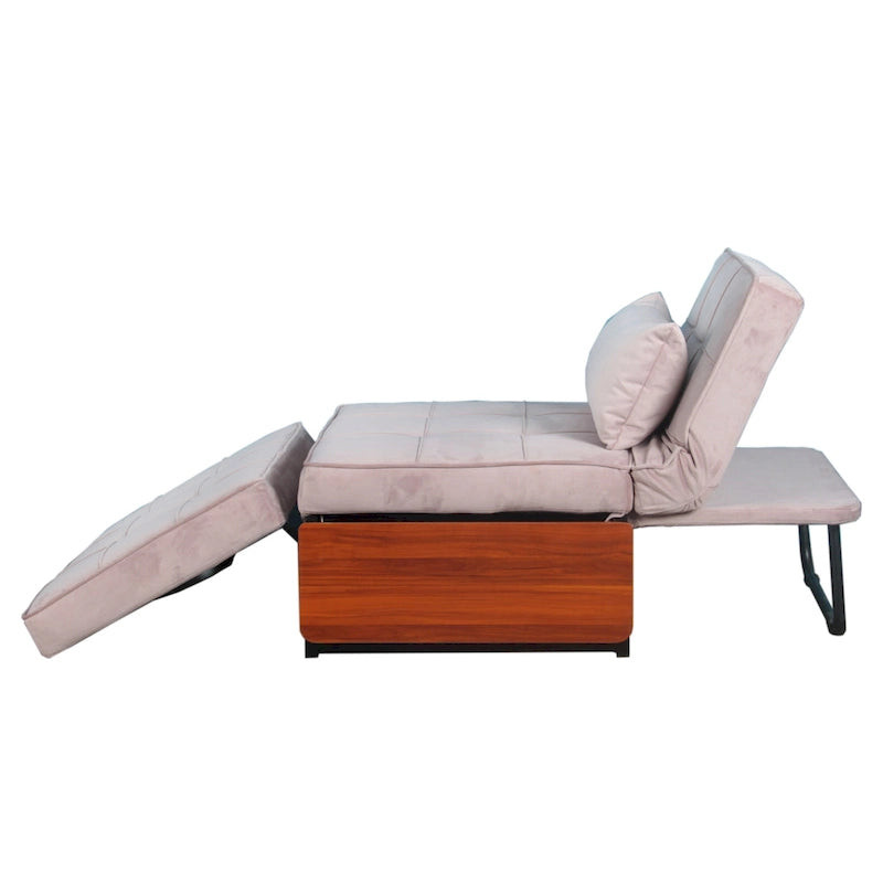 Pouf rectangulaire rembourré en flanellette capitonnée, bleu marine ou rose poudré