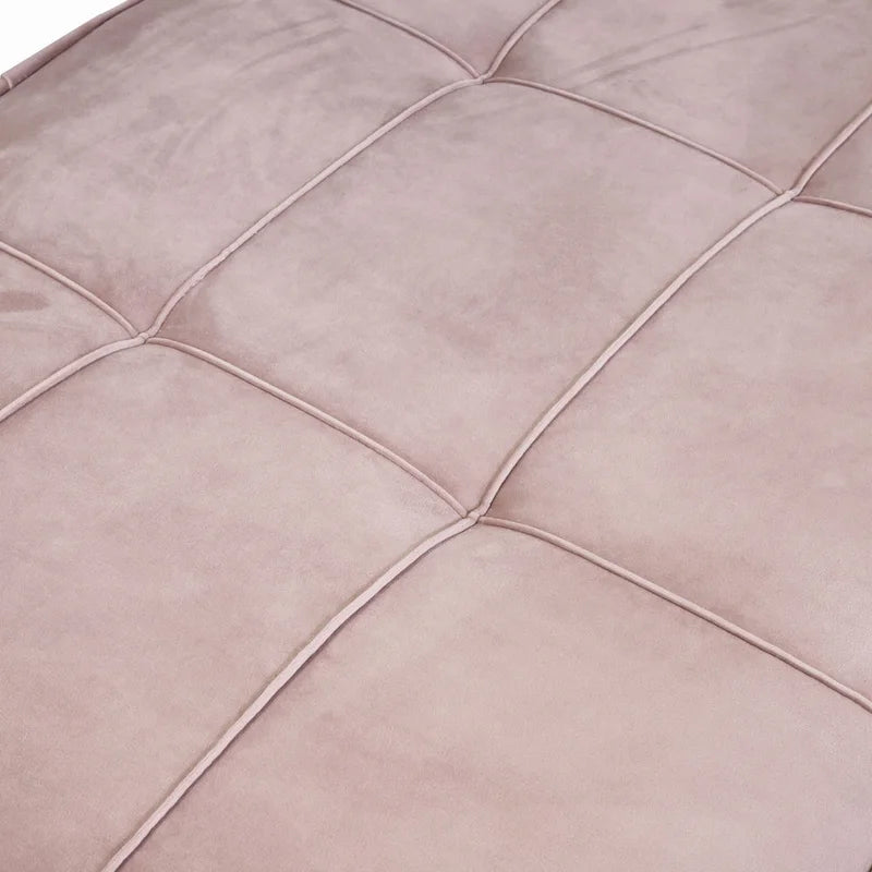 Pouf rectangulaire rembourré en flanellette capitonnée, bleu marine ou rose poudré