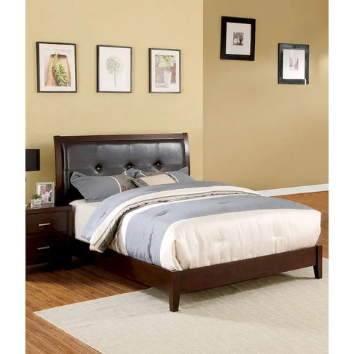 Furniture of America Malt Transitional Cherry Faux Leather Platform Bed