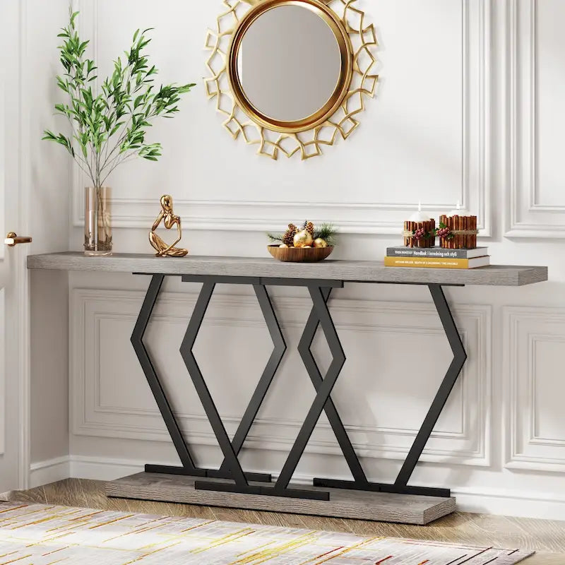 Mesa consola extralarga moderna para sofá de 70.9 pulgadas, con base de imitación de mármol, estructura dorada, para sala, entrada o pasillo