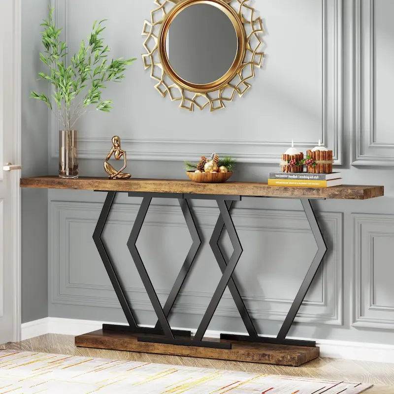 Mesa consola extralarga moderna para sofá de 70.9 pulgadas, con base de imitación de mármol, estructura dorada, para sala, entrada o pasillo