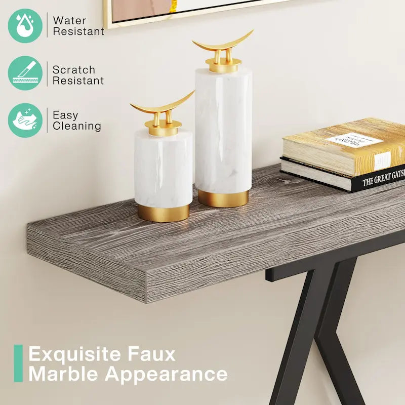Mesa consola extralarga moderna para sofá de 70.9 pulgadas, con base de imitación de mármol, estructura dorada, para sala, entrada o pasillo