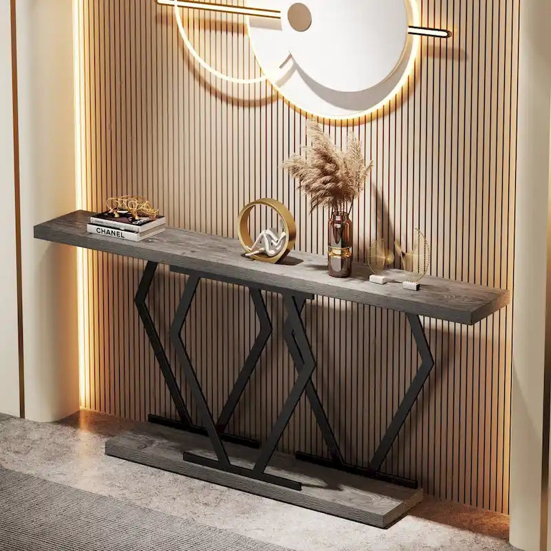 Mesa consola extralarga moderna para sofá de 70.9 pulgadas, con base de imitación de mármol, estructura dorada, para sala, entrada o pasillo