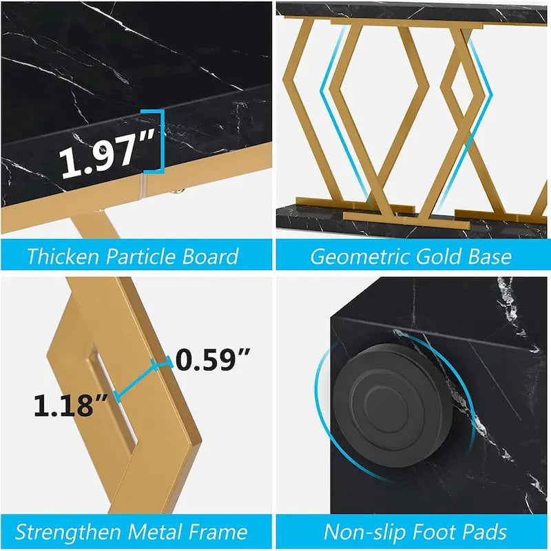 Mesa consola extralarga moderna para sofá de 70.9 pulgadas, con base de imitación de mármol, estructura dorada, para sala, entrada o pasillo
