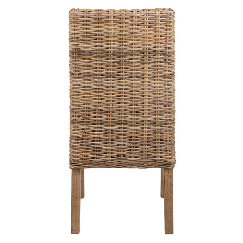 Silla de comedor costera de ratán tejido con respaldo alto contorneado