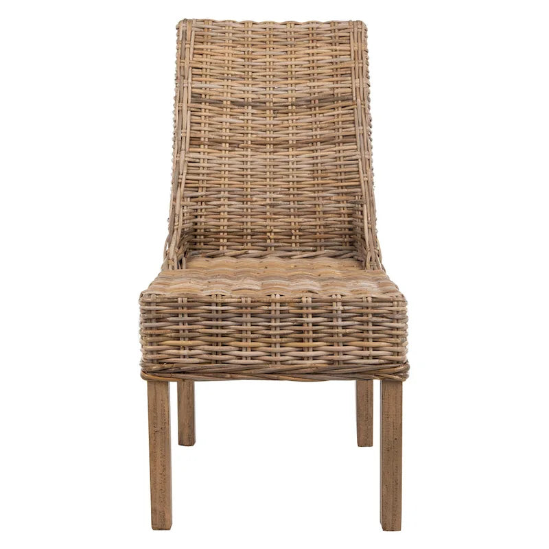 Silla de comedor costera de ratán tejido con respaldo alto contorneado