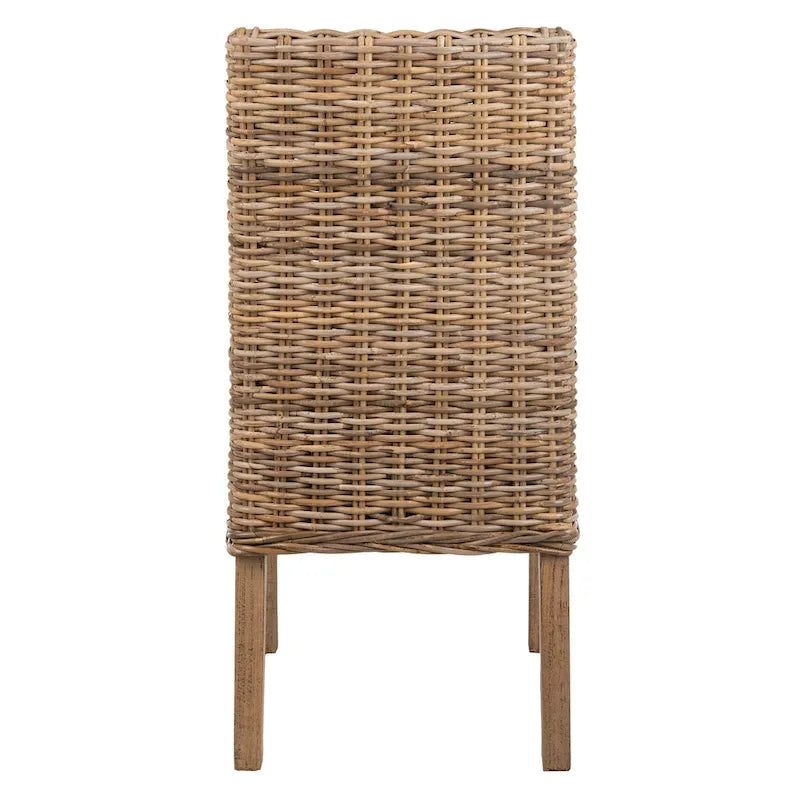 Silla de comedor costera de ratán tejido con respaldo alto contorneado