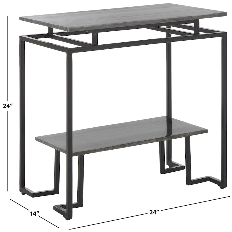 Mesa auxiliar rectangular moderna de mármol con estante de almacenamiento de metal negro