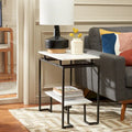 Mesa auxiliar rectangular moderna de mármol con estante de almacenamiento de metal negro