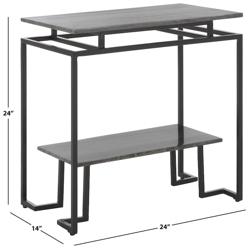 Mesa auxiliar rectangular moderna de mármol con estante de almacenamiento de metal negro