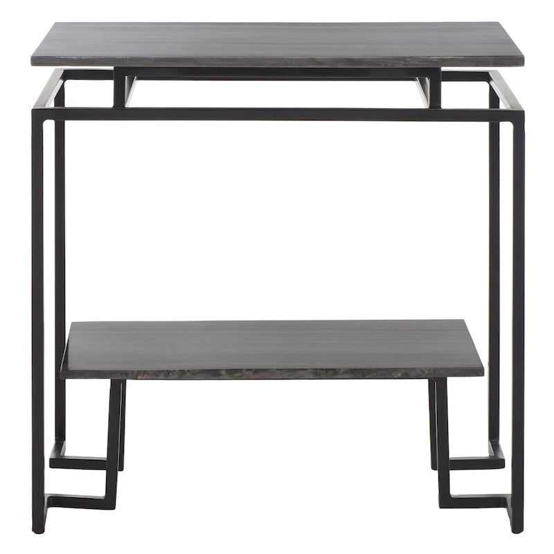 Mesa auxiliar rectangular moderna de mármol con estante de almacenamiento de metal negro