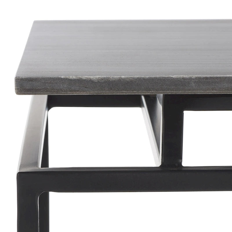 Mesa auxiliar rectangular moderna de mármol con estante de almacenamiento de metal negro