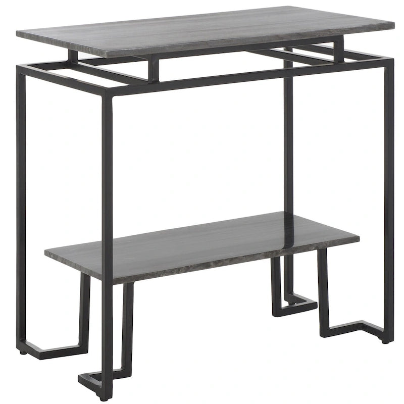 Mesa auxiliar rectangular moderna de mármol con estante de almacenamiento de metal negro