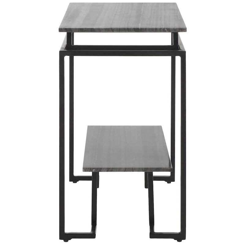 Mesa auxiliar rectangular moderna de mármol con estante de almacenamiento de metal negro