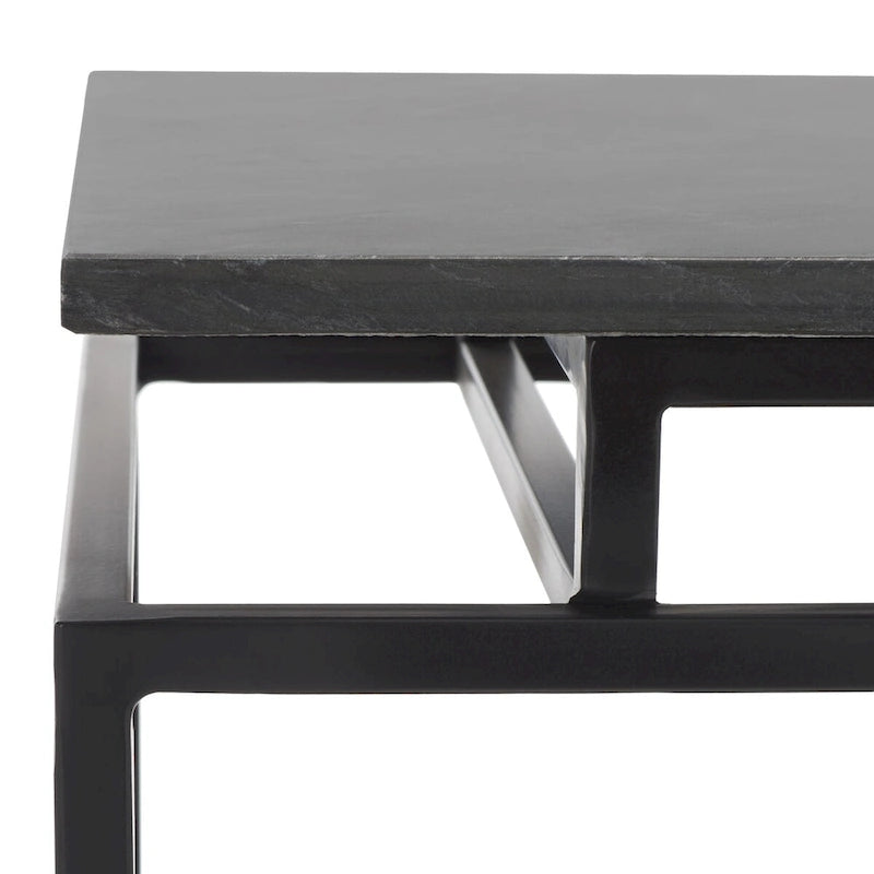 Mesa auxiliar rectangular moderna de mármol con estante de almacenamiento de metal negro