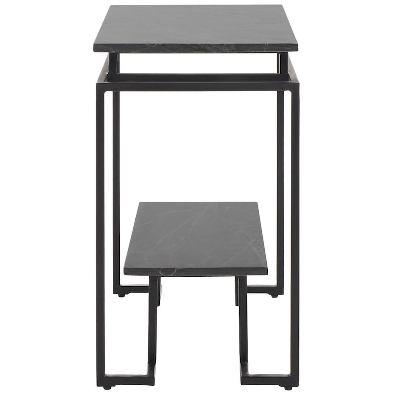 Mesa auxiliar rectangular moderna de mármol con estante de almacenamiento de metal negro