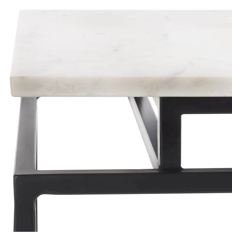 Mesa auxiliar rectangular moderna de mármol con estante de almacenamiento de metal negro