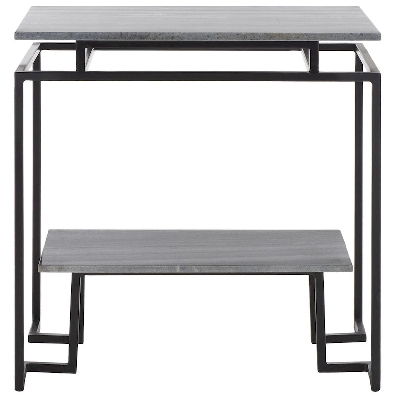 Mesa auxiliar rectangular moderna de mármol con estante de almacenamiento de metal negro