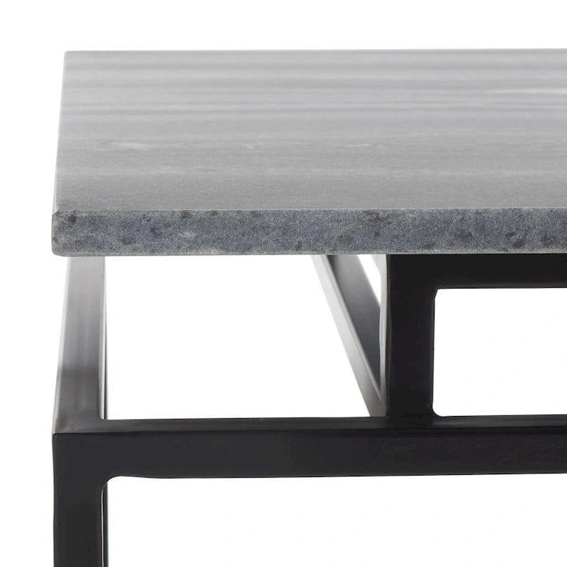 Mesa auxiliar rectangular moderna de mármol con estante de almacenamiento de metal negro